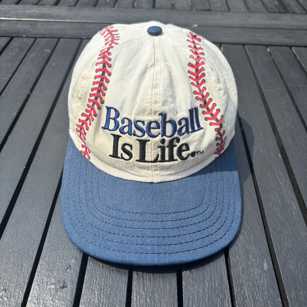 Big Ball Sports Snapback Hat Mens OSFM Cream Blue Good Baseball Is Life Vintage